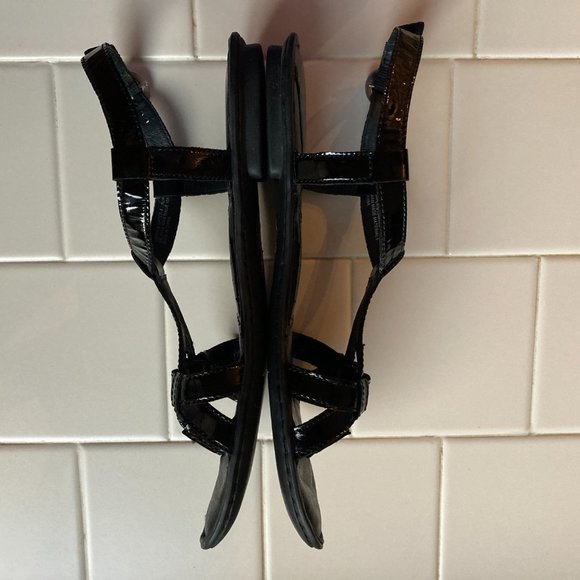 Born Thong Sandals Sz 8 Black Patent Leather Sling Back Women's Comfort Casual - Picture 14 of 14